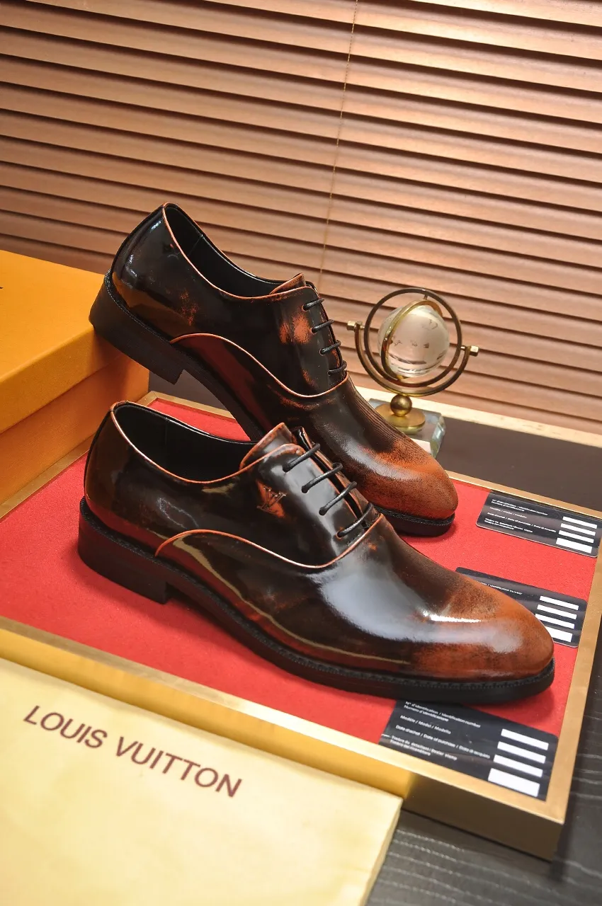 Men's shoes💰460💶【LOUIS VUITTON】(sheepskin lining) new cowhide LV formal shoes🎩🎩❗️🆘made one to one at the counter🎩original quality, imported cowhide upper➕full sheepskin lining➕original rubber outsole, {high quality visible}👣Size: 38-45 (45 custom-made)